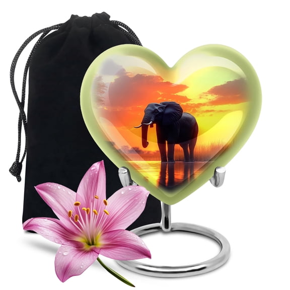 YATHABHISA Elephant Heart Shaped Urn for Human Ashes, Large Urns for Ash, Cremation & Decorative, Memorial Gift for Men & Women, Handcrafted for Funeral & Burial, Yellow, 10 Inch