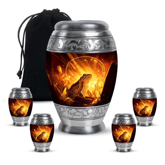 YATHABHISA Frog Adult Cremation Funeral Urn for Human Ashes, Keepsake Memorial Gift for Father & Mother, Beautiful Handcrafted Small Urns for Ash, Combo, 1 Large 10 Inch & 2 Mini 3 Inch