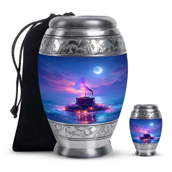 YATHABHISA Gramophone Ash Holder for Mom and Dad, Cremation Urn for Loved Once, Mini Keepsake Urns for Human Ashes, Funeral & Burial Urn, Small Urns for Parents, Combo, 10 Inch Large & 3 Inch Small