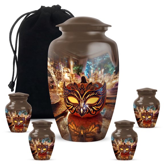 YATHABHISA Halloween Adult Cremation Funeral Urn for Human Ashes, Keepsake Memorial Gift, Beautiful Handcrafted Small Urns for Ash Container, Combo, 1 Large 10 Inch & 2 Mini 3 Inch