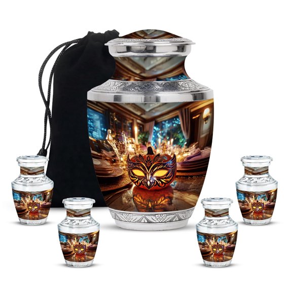 YATHABHISA Halloween Adult Cremation Funeral Urn for Human Ashes, Keepsake Memorial Gift, Beautiful Handcrafted Small Urns for Ash Container, Combo, 1 Large 10 Inch & 2 Mini 3 Inch