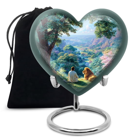 YATHABHISA Heart Jesus Large Urn for Male & Female, Cremation & Memorial Urns for Couples, Handcrafted Urn for Ashes, Burial and Funeral Urns for Human Ash, 10 Inch