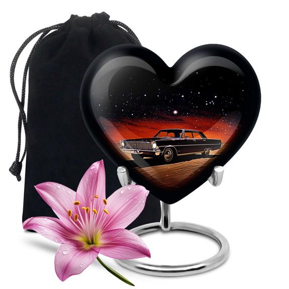 YATHABHISA Heart Shape Car Theme Urn for Ashes, Large Urns for Human Ash, Funeral & Burial Cremation for Adult, Decorative Gift for Father, 10 Inch