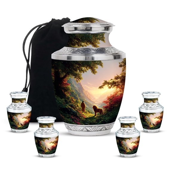 YATHABHISA Jesus Adult Cremation Funeral Urn for Human Ashes, Keepsake Memorial Gift, Beautiful Handcrafted Small Urns for Ash Container, Combo, 1 Large 10 Inch & 2 Mini 3 Inch