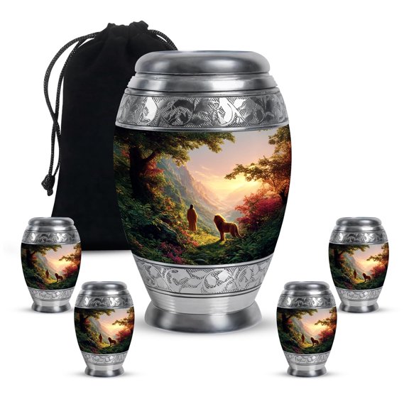 YATHABHISA Jesus Adult Cremation Funeral Urn for Human Ashes, Keepsake Memorial Gift, Beautiful Handcrafted Small Urns for Ash Container, Combo, 1 Large 10 Inch & 2 Mini 3 Inch