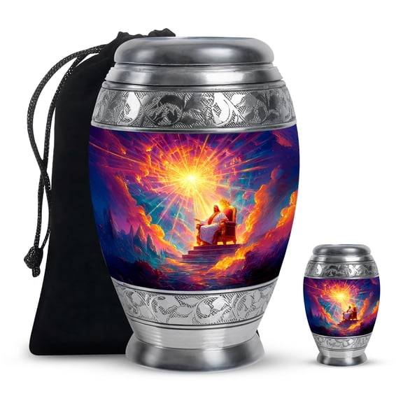 YATHABHISA Jesus Funeral and Memorial Urns for Human Ashes, Jesus Keepsake Urn for Ash, Adult Funeral Urn Handcrafted, Memorial Gift, Combo, 10 Inch Large & 3 Inch Small