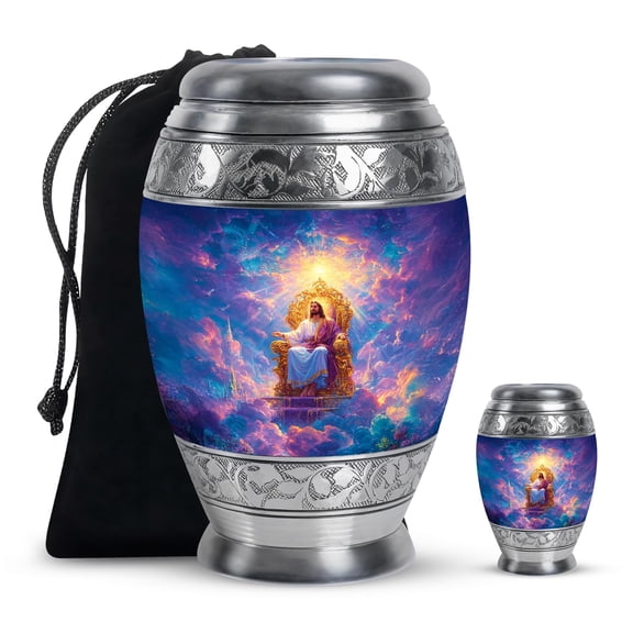 YATHABHISA Jesus Memorial Urns for Human Ashes, Jesus Keepsake Urn for Ash, Adult Funeral Urn Handcrafted, Decorative Gift, Combo, 10 Inch Large & 3 Inch Small
