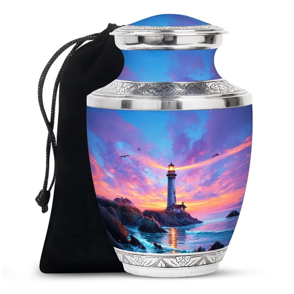 YATHABHISA Lighthouse Cremation Urns for Human Ashes, Funeral Urn for Ash, Memorial Gift for Father, Medium, Blue, 6 Inch