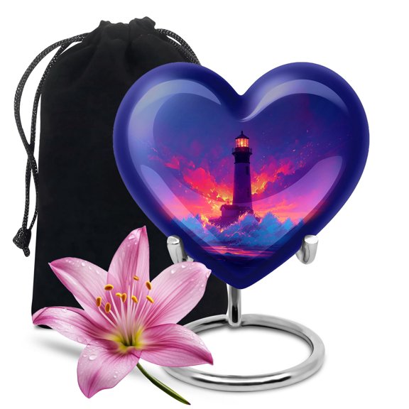 YATHABHISA Lighthouse Heart Urn for Ashes, Large Urns for Human Ash, Funeral & Burial Cremation for Adult, Memorial Gift for Mother, Dark Blue, 10 Inch