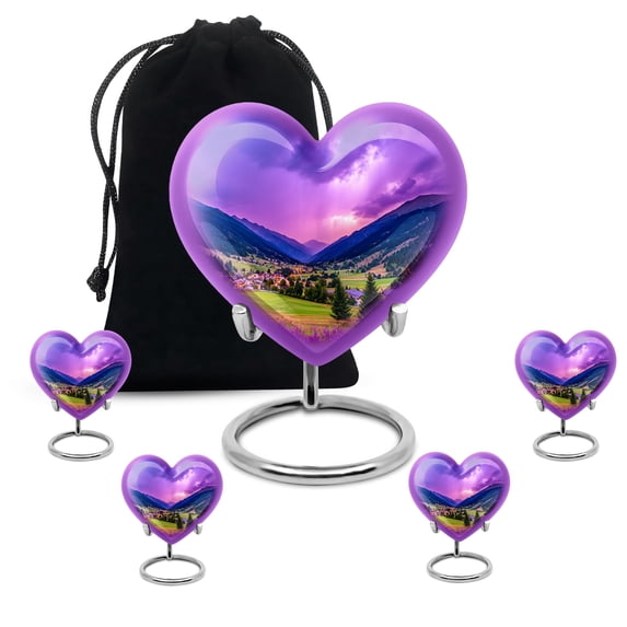 YATHABHISA Majestic Swan Memorial Heart Urn, Funeral And Cremation Urns, Large Decorative Urn For Ashes, Burial Urns For GrandFamily Ash, Combo, 1 Large 10 Inch & 4 Mini 3 Inch