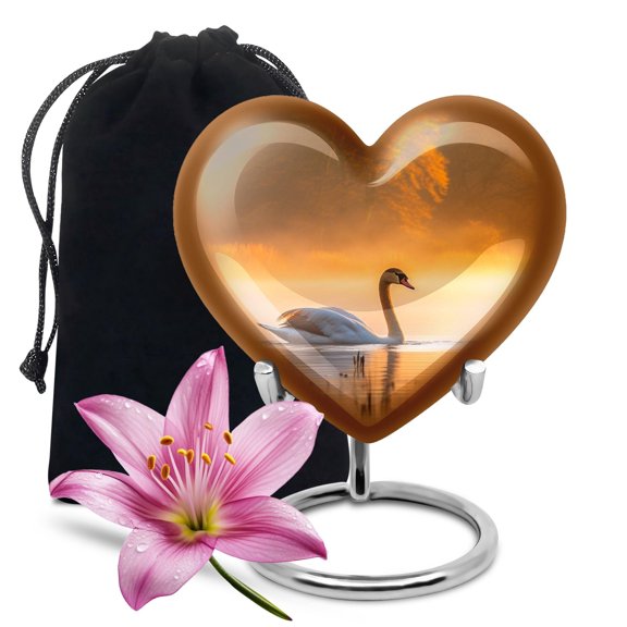 YATHABHISA Majestic Swan Theme Heart Urn for Ashes, Large Urns for Human Ash, Funeral & Burial Cremation for Adult, Memorial Gift for Mother, 10 Inch