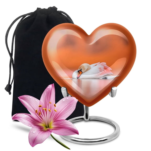 YATHABHISA Majestic Swan Theme Heart Urn for Ashes, Large Urns for Human Ash, Funeral & Burial Cremation for Adult Remains, Memorial Gift, 10 Inch