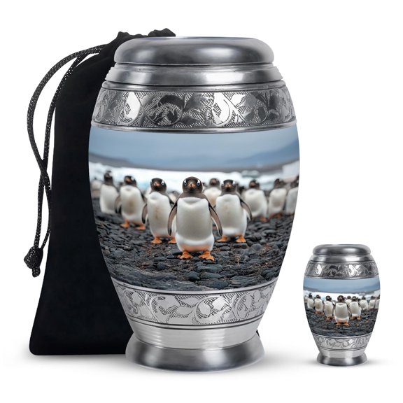 YATHABHISA Memorial Urns for Human Ashes, Polar Bear Keepsake Urn for Ash, Adult Funeral Remains, Decorative Gift for Male & Female, Combo, 10 Inch Large & 3 Inch Small