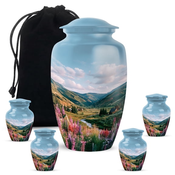 YATHABHISA Mountains Adult Cremation Funeral Urn for Human Ashes, Keepsake Memorial Gift, Handcrafted Small Urns for Ash Container, Combo, 1 Large 10 Inch & 2 Mini 3 Inch