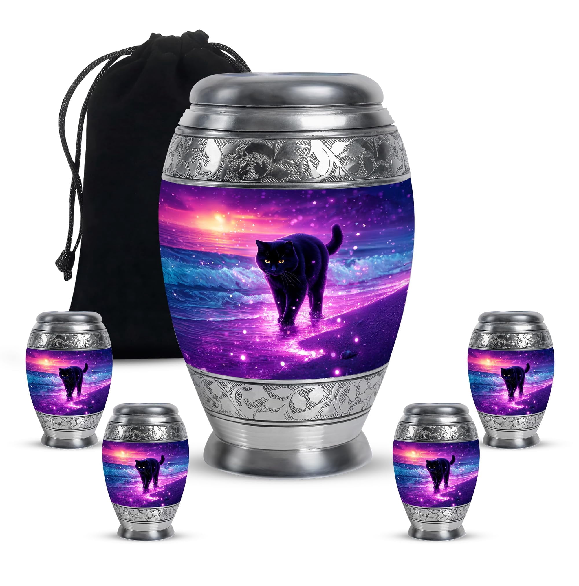 YATHABHISA Pet Urns Ashes, Cat Cremation Urn for Human Ashes, Adult Memorial Decorative Funeral Urn, Combo, Purple (10 Inch & 3 Inch Mini Set of 3)
