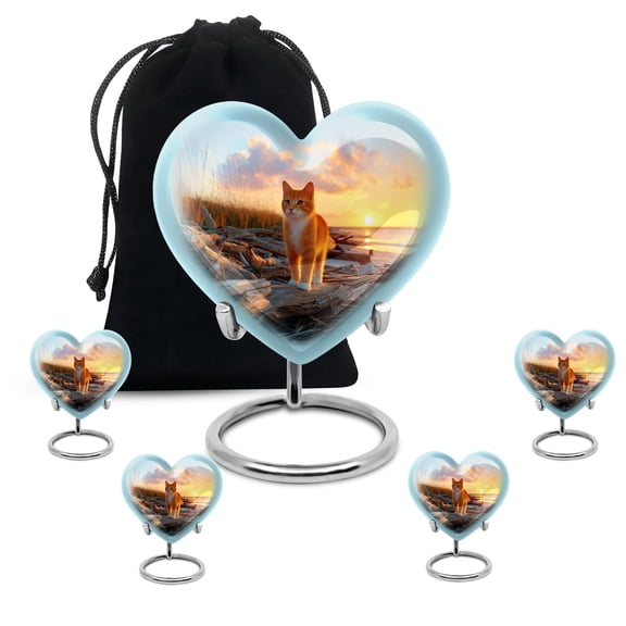 YATHABHISA Pet Urns for Cat, Cats Heart Memorial Urn Ashes, Funeral Urns for Adult Ashes Men & Women, Decorative Gift for Pet Lover's, Combo, Blue (10 Inch & 3 Inch Mini Set of 3)