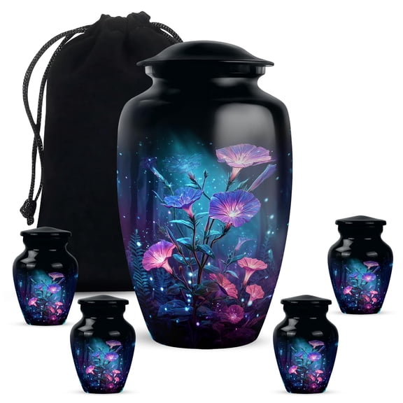 YATHABHISA Petunia Adult Cremation Funeral Urn for Human Ashes, Keepsake Decorative Gift for Father & Mother, Small Urns for Ash, Combo, 1 Large 10 Inch & 2 Mini 3 Inch