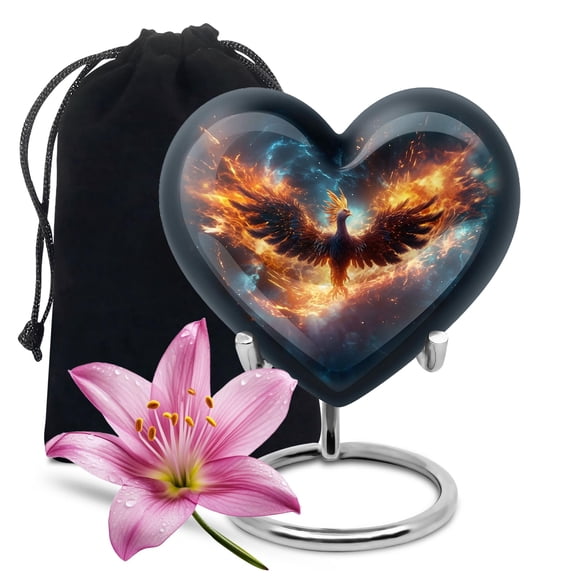 YATHABHISA Phoenix Cremation and Funeral Heart Shaped Urn For Human Ashes, Large Decorative Urns For Mother And Father, Urn For Ash for Parents, Burial Urns For Home, 10 Inch, Pack Of 1