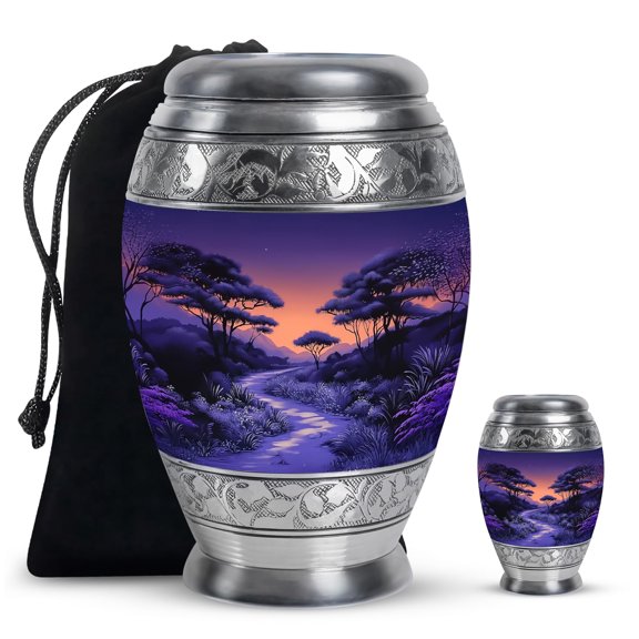YATHABHISA Purple Urn for Ashes, Burial Urn for Adult Human Ash, Keepsake Decorative & Memorial Gift for Men & Women, Funeral Remains, Handcrafted Container, Combo (1Pc 10 Inch & 1Pc 3 Inch)
