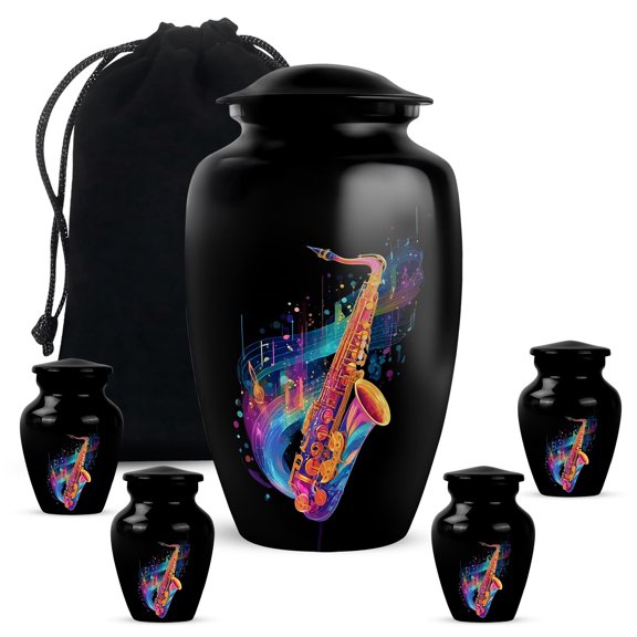 YATHABHISA Saxophone Adult Cremation Funeral Urn for Human Ashes, Keepsake Memorial Gift for Father & Mother, Beautiful Handcrafted Small Urns for Ash, Combo, 1 Large 10 Inch & 2 Mini 3 Inch