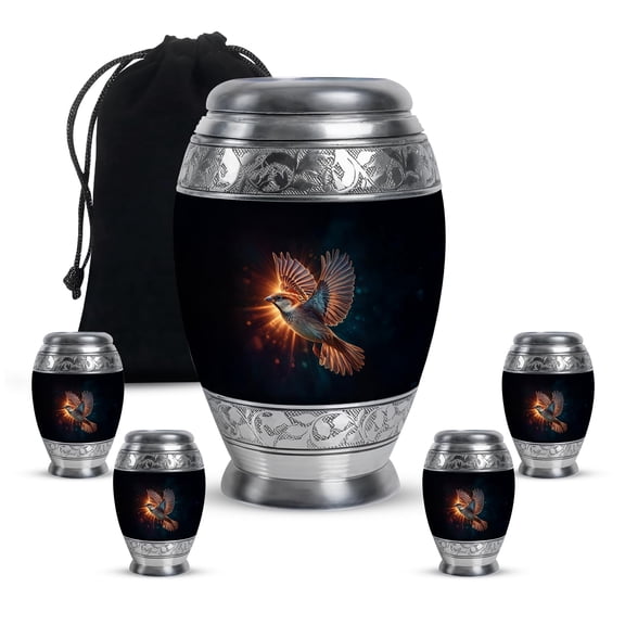 YATHABHISA Sparrows Adult Cremation Funeral Urn for Human Ashes, Keepsake Memorial Gift, Beautiful Handcrafted Small Urns for Ash Container, Combo, 1 Large 10 Inch & 2 Mini 3 Inch