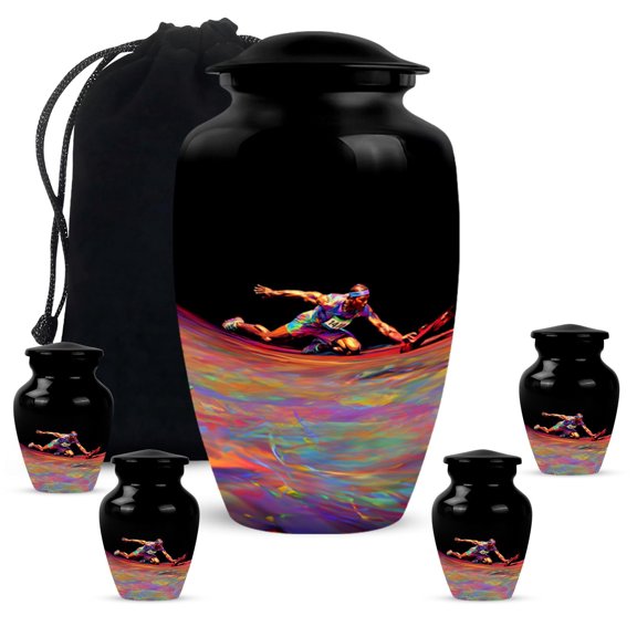 YATHABHISA Sport Cremation Urn for Ashes, Memorial Gift for Adults, Handcrafted Keepsafe Urns for Men & Women, Black, Combo (1Pc 10 Inch & 4Pcs 3 Inch)