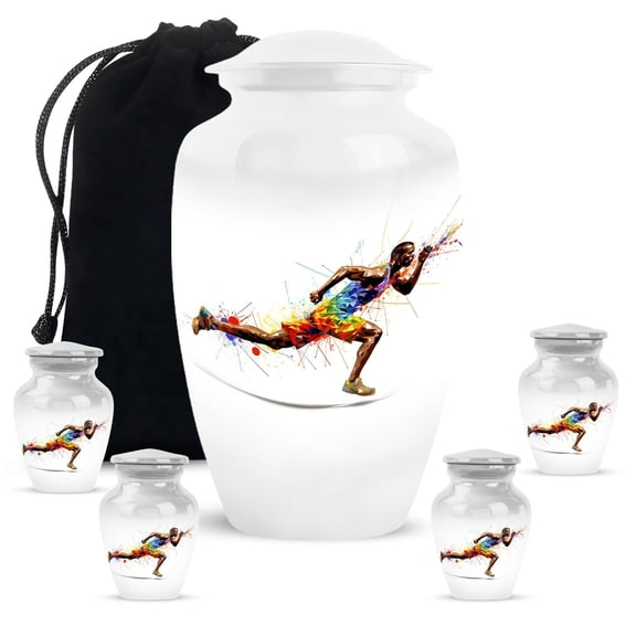 YATHABHISA Sport Cremation Urn for Ashes, Elegant Memorial Gift for Adults, Keepsafe Urns for Men & Women, White, Combo (1Pc 10 Inch & 4Pcs 3 Inch)