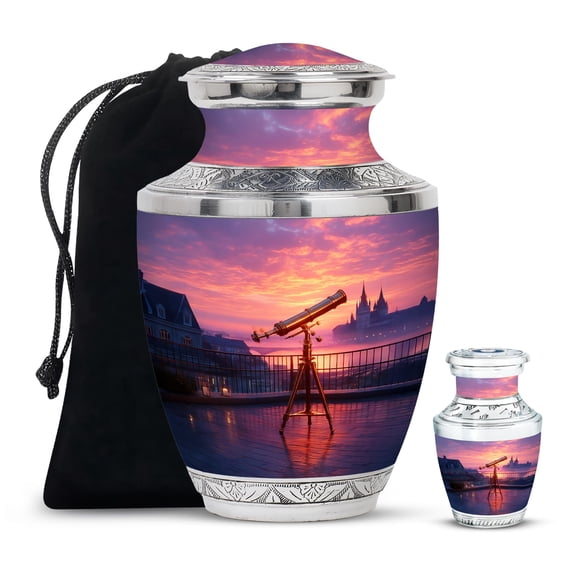 YATHABHISA Telescope Cremation Urn, Burial Urns for Family, Ash Container, Human Remains Urn, Funeral Urns for Dad and Mom, Combo, 10 Inch Large & 3 Inch Small