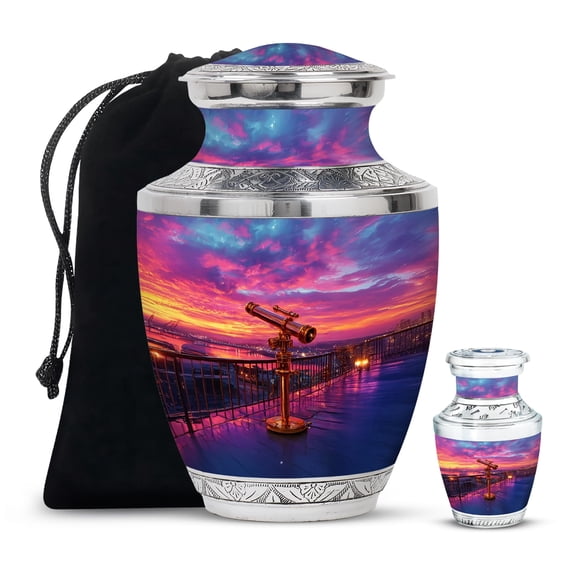 YATHABHISA Telescope Cremation Urn, Burial Urns for Men, Ash Container for Women, Small Urn for Human Adults, Urns for Couples, Combo, 10 Inch Large & 3 Inch Small