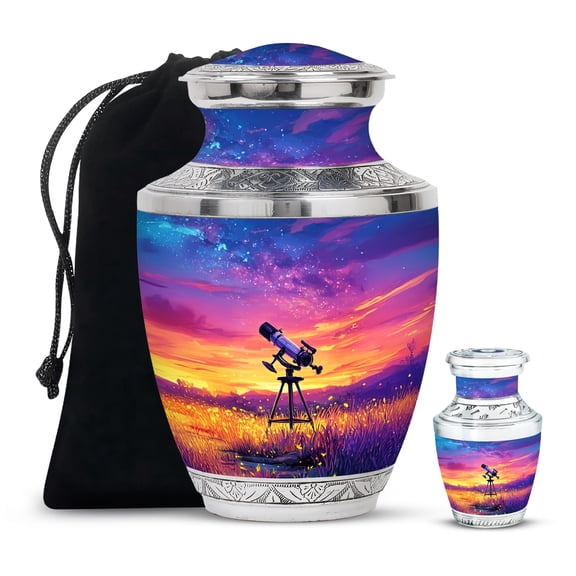 YATHABHISA Telescope Urn for Father and Mother, Ash Container, Cremation and Funeral Urns for Family, Small Keepsake Urns for Dad and Mom,Combo, 10 Inch Large & 3 Inch Small