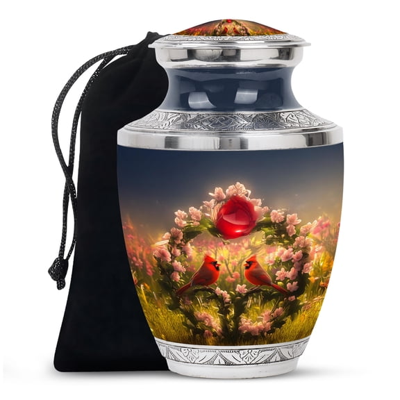 YATHABI Cardinal Couple Memorial Urn - Flowers Urn for Ashes for Women - Large Cremation Urns for Human Ashes - Funeral Urns for Adult Mom and Dad - 10 Inch