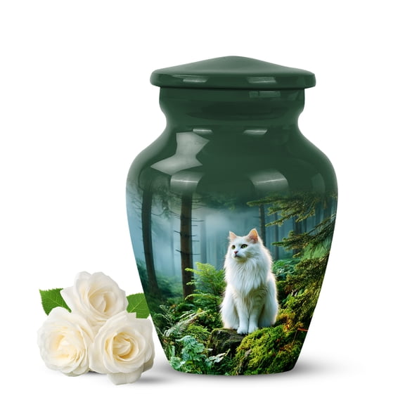 YATHABI Cat Urns for Human Ashes Adult Woman - Green Small Urn for Ashes for Women - Mini Forest Urn for Adult Female - Decorative Memorial Urns for Mom and Dad - 3 Inch