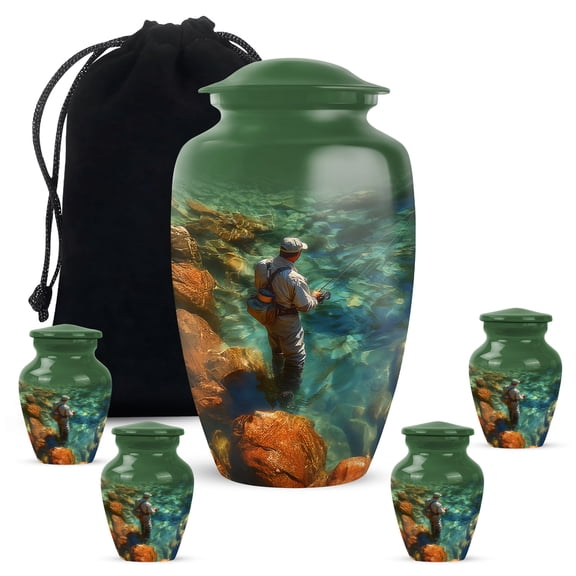 YATHABI Fishing Tiny Keepsake Urn for Dad Small Memorial Holder Male Cremation Ashes Container for Father Miniature Ash Urn Men -3 Inch
