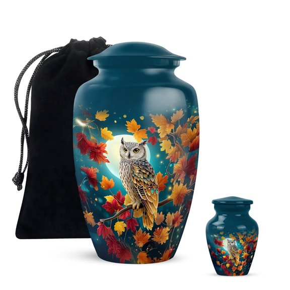 YATHABI Owl Miniature & Large Urn Set For Brother – Cremation Ash Holder Men – Adult Memorial Keepsake Male – Funeral Ashes- 1 Large, 2 Small