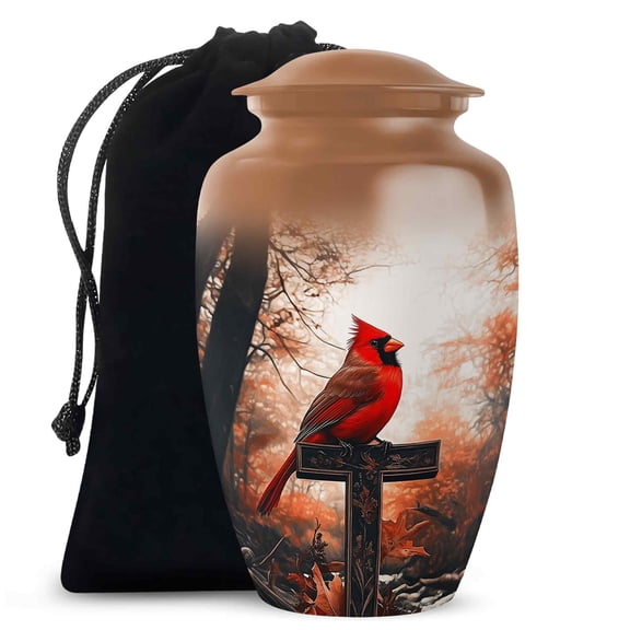 YATHABI Red Cardinal on Cross Cremation Urns For Adult Human Ashes Men - Memorial Urn For Ashes Adult Women - Human Remains - 1 Large, 1 Small