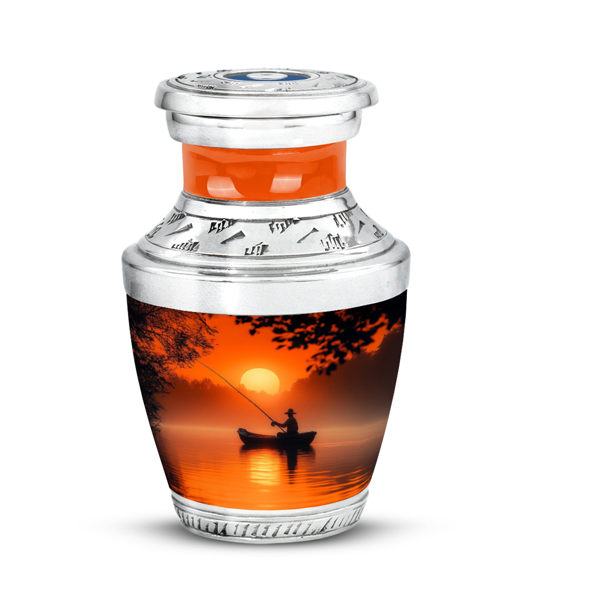 YATHABI Sunset Fishing Urn For Ashes Adult Male - Memorial Keepsake Urn For Burial Ash - Small Urns For Human Ashes Adult Female - Little Funeral Urns For Women - 3 Inch