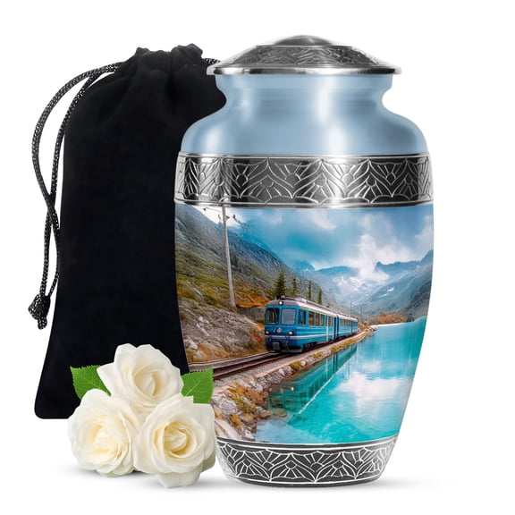 YATHABI Train Memorial Urn for Burial Ash - Large Cremation Urns for Human Ashes Adult Male - Decorative Urn for Ashes for Man - Handcrafted Funeral Urns for Adult Female - 10 Inch