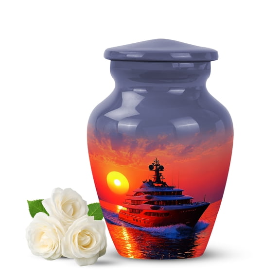 YATHABI Yacht Cremation Urns for Human Ashes - Grey Urn for Burial Ash - Sunset Small Urn for Ashes Adult Male - Mini Keepsake Urns for Mom and Dad - Memorial Keepsakes - 3 Inch