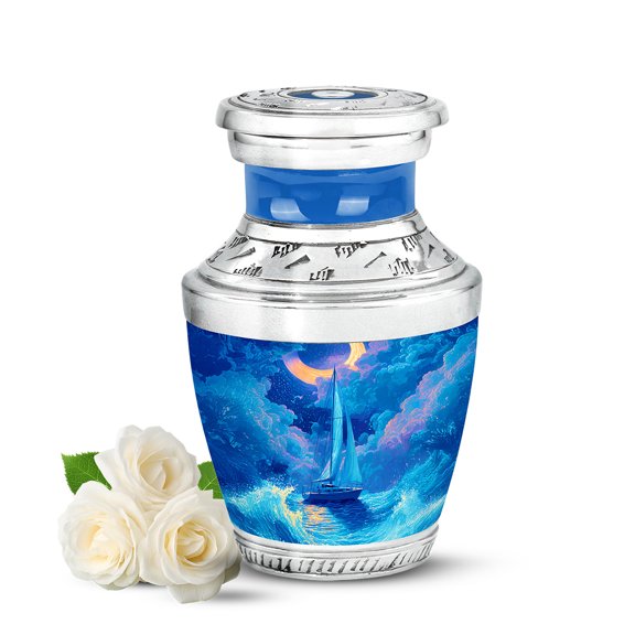 YATHABI Yacht Urn for Memorial Ash - Blue Urns for Human Ashes Adult Male - Moon Mini Urn for Ashes Adult Male - Miniature Urns for Funeral Burial - 3 Inch
