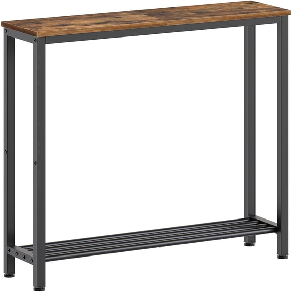 YATINEY Narrow Console Table, 2-Tier Small Sofa Table, 29.5" Thin Entryway Behind Couch Table with Shelves,  Hallway Table, for Living Room, Foyer, Rustic Brown and Black CT03BR