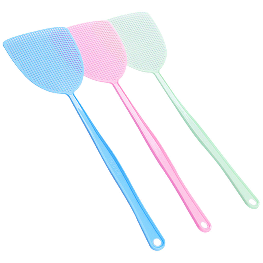 YATLTE 3 Pieces Fly Swatters, Plastic Fly Swatters, Long Handle Fly Swatters, Heavy Duty with Long Flexible Handle Manual Assorted Colors Multi Pack Fly Swatters