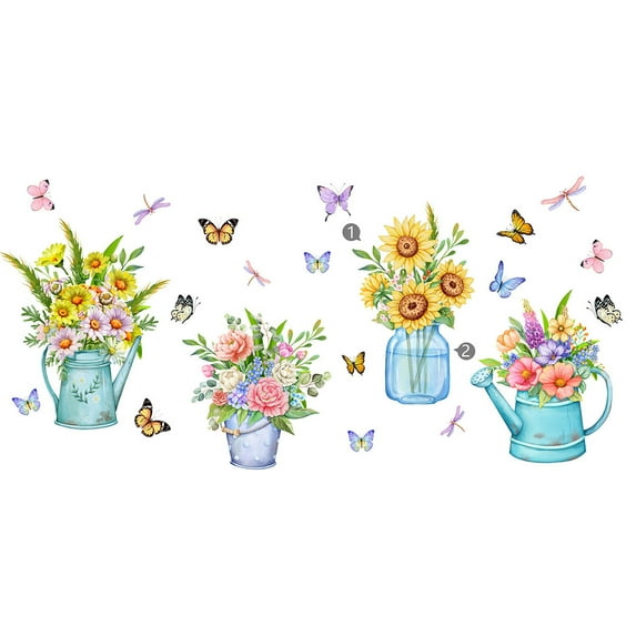 YATLTE 3D Green Pot Plants Wall Decals, 3D Vases Floral Stereo Wall Decals, Creative Vinyl Peel and Stick Removable Wall Art Decor for Bedroom Living Room Kitchen