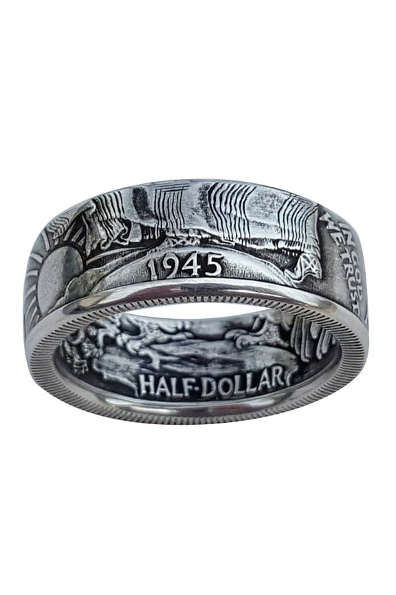 925 Sterling Silver Ring, Premium Alloy Alphabet Ring for Men and Women Silver Dollar Coin Design Ring, Coin Rings for Men Women Dollar Coin Rings Fashion Jewelry Coin Ring Handmade Rings