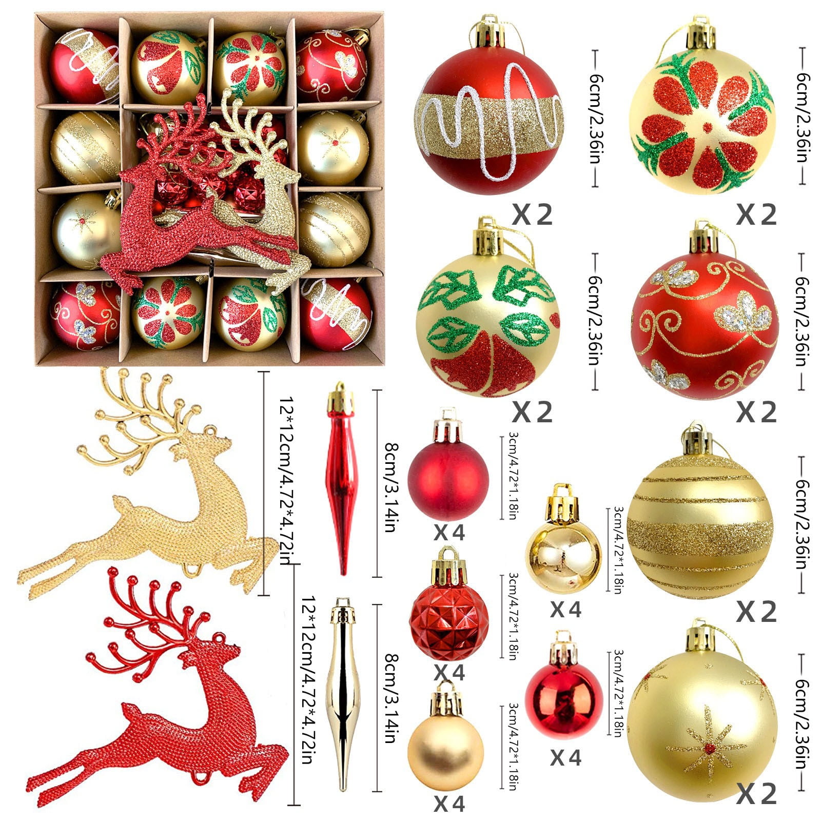 YATLTE Christmas Tree Ornament Set, 40 Pcs Shatterproof Christmas