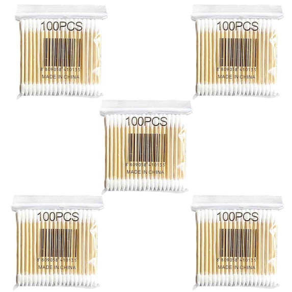YATLTE Cotton Swabs with Wooden Sticks, Bamboo Cotton Swabs Double Round Tips, Biodegradable Original Natural Cotton Buds for Ears, Double Round Tips & Thick Cotton & Sturdy Bamboo Stick