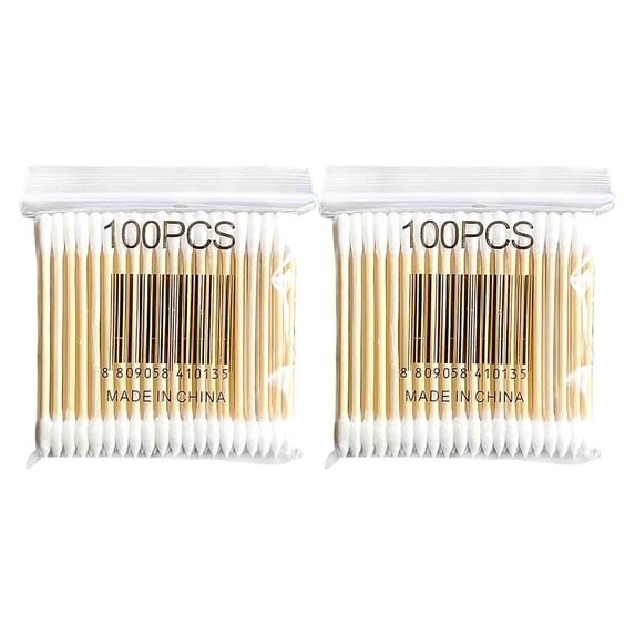 YATLTE Cotton Swabs with Wooden Sticks, Bamboo Cotton Swabs Double Round Tips, Biodegradable Original Natural Cotton Buds for Ears, Double Round Tips & Thick Cotton & Sturdy Bamboo Stick