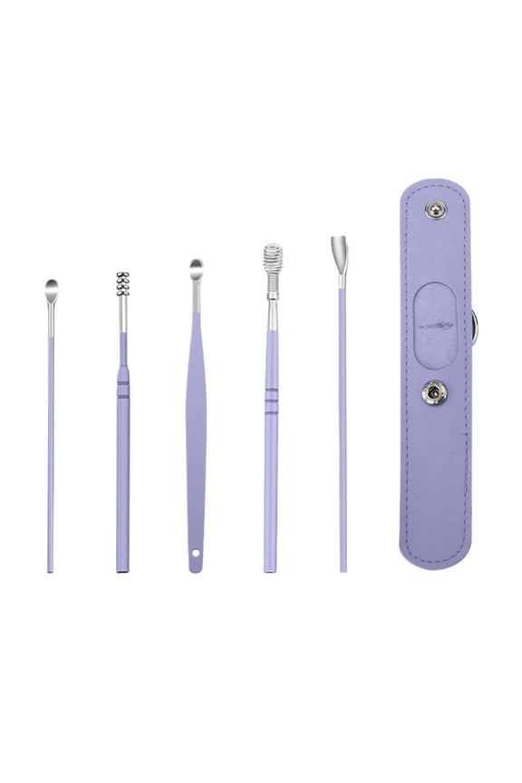 Ear Wax Removal Kit, Professional Double-Headed Ear Pick Earwax Removal Tools, Ear Cleaner Earwax Removal Tool with Portable Keychain PU Leather Case