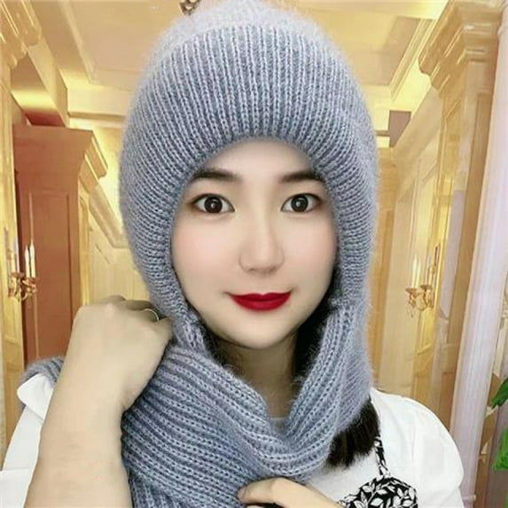 YATLTE Hooded Scarf for Women Winter, Integrated Ear Protection Windproof Cap Scarf, Hat with Ear Flaps, Thickening Beanie Hat Scarf