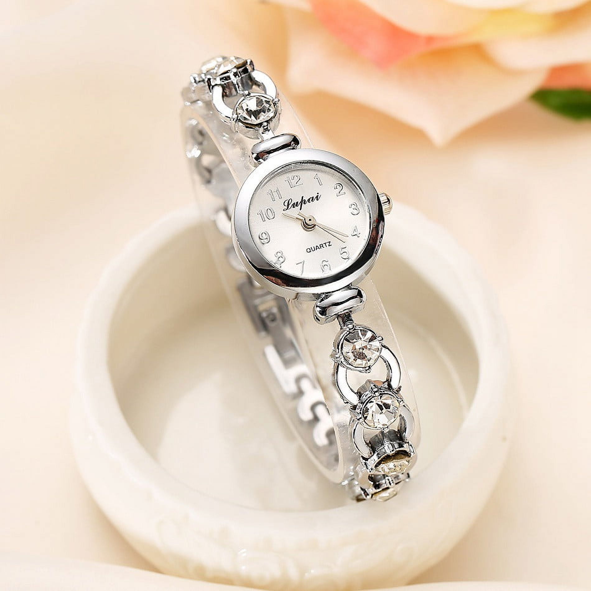 Women\'s Silver Analog Quartz Stainless Steel Arabic Numeral Wrist Bracelet Watch Womens Big Arabic Numerals Dial Stainless Steel Stretch Band  main image 3