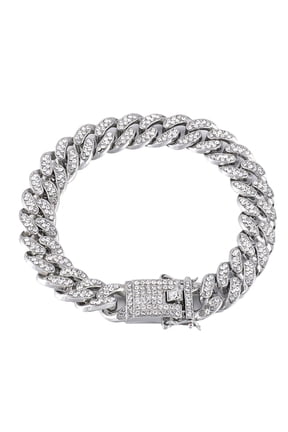 Rhinestone Open Cuff Bracelets, Iced Out Bracelet for Men Cuban Link Watch Bracelets, Diamond Miami Cuban Bracelets, Bracelet Hip Hop Rapper Jewelry Gift for Men